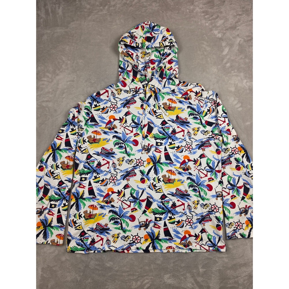 Polo Ralph Lauren Jersey T Shirt Hoodie Mens XL White Beach Bear All Over Print